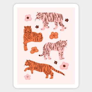 Orange and Pink Tigers Magnet